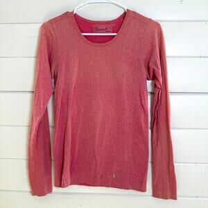 Under Armour Threadborne T Shirt Womens Small Red Heatgear Athletic Long‎ Sleeve